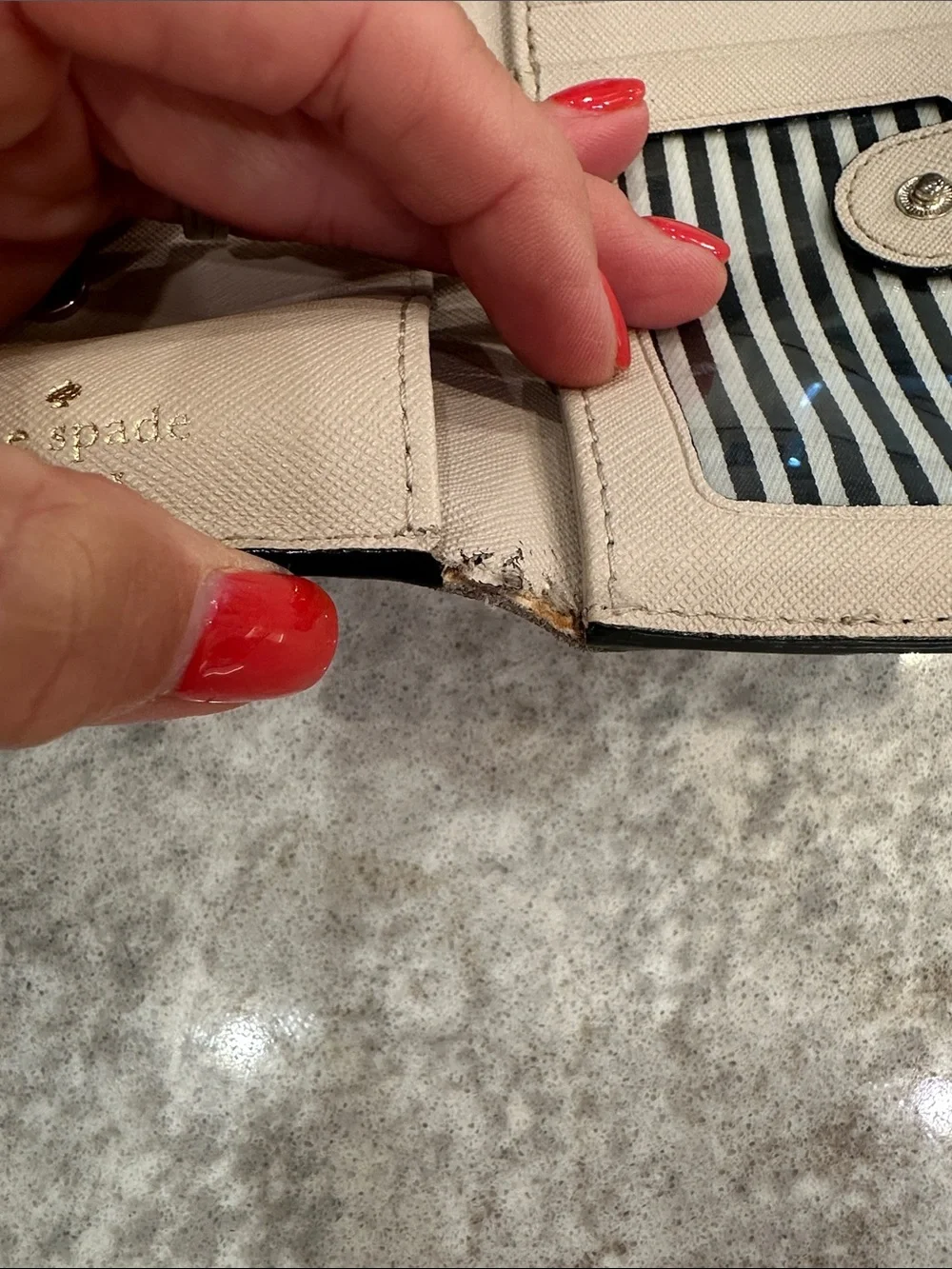 kate spade Black and Beige Bifold Zip Card Wallet